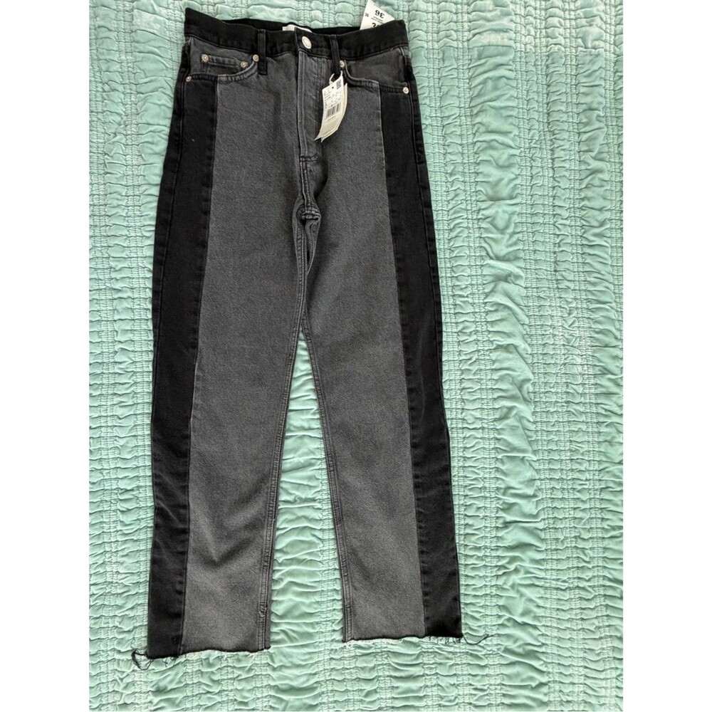 Mango Two-Tone Straight Leg Jeans in Black and Gray-4